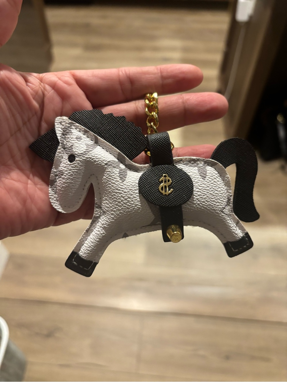 Leather Horse Keychain Bag Charm - White and Black